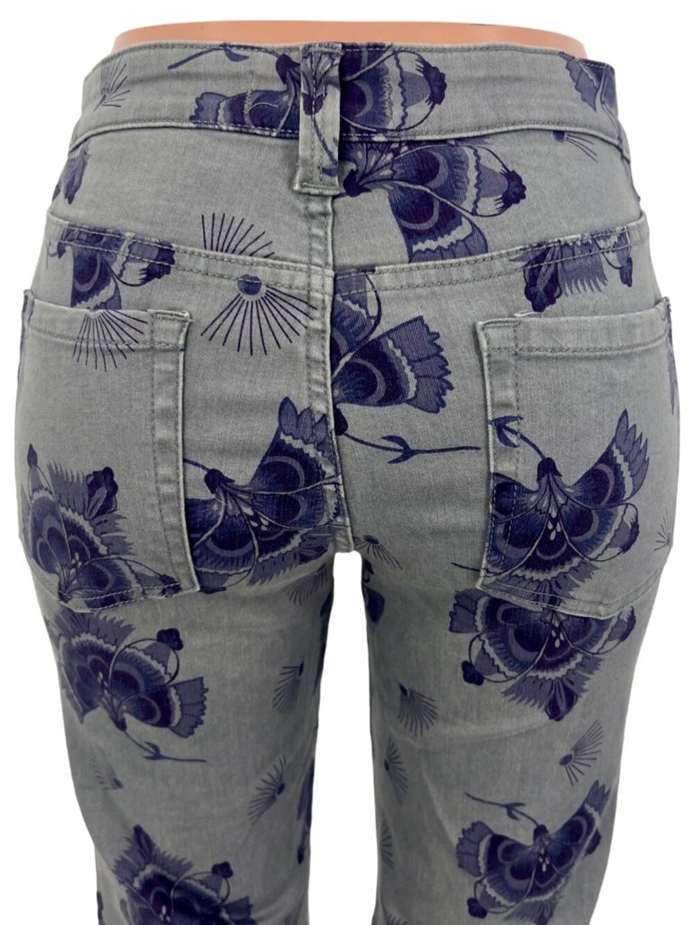 NWOT Free People Gray Mid-Rise Floral Super Flare Bell Bottom Jeans 32| 70s Boho - Picture 11 of 16